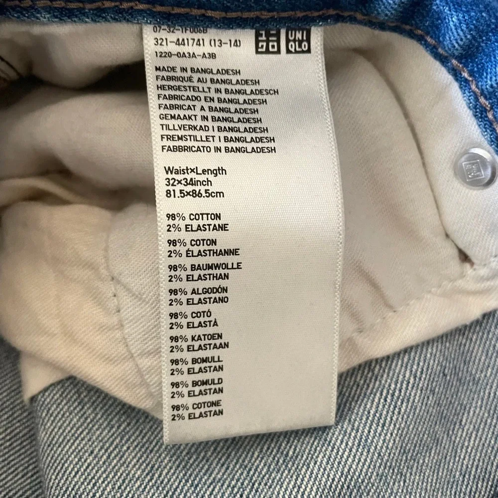 UNIQLO JEANS Mens 32x34 Straight Fit Blue Denim Casual Comfort Pants - Picture 2 of 5